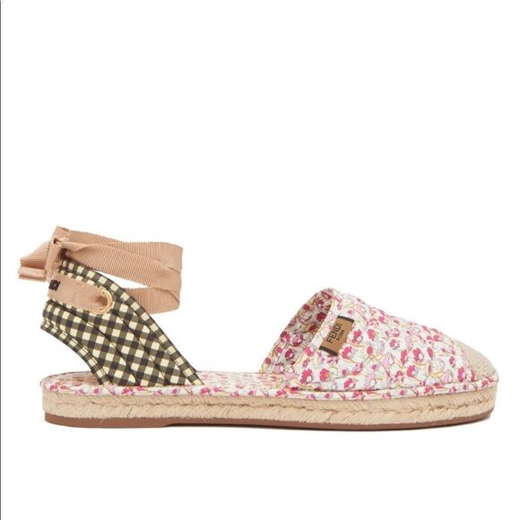 Fendi Quilted floral & gingham canvas espadrilles flats shoes - Picture 3 of 7
